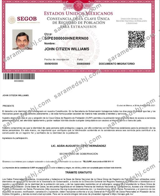Mexico Registro de Poblacion de Mexico (CURP number)